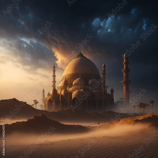 Fototapeta Mosque Wallpaper desert background Ai Generated