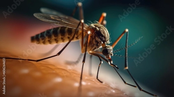 Obraz Intricate Shot of a Mosquito Biting Human Skin. 