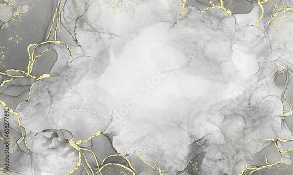 Fototapeta Alcohol Ink Background Artwork Art for abstract design. Black and gold border.