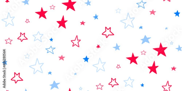 Fototapeta Red, blue stars flying on white. Concept in colors flag of USA, Chile, France, Netherland, Australia, United Kingdom. American Independence Day or President Day backdrop. Vector seamless