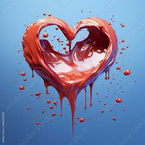 Obraz 3d heart melting in blue background. Created with generative AI technology.