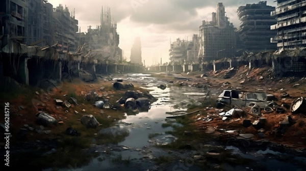 Fototapeta future city uninhabited, polluted, wastewater