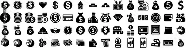 Fototapeta Set Of Wealth Icons Isolated Silhouette Solid Icon With Rich, Coin, Financial, Background, Money, Business, Wealth Infographic Simple Vector Illustration Logo