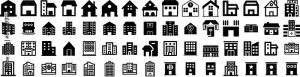 Fototapeta Set Of Apartment Icons Isolated Silhouette Solid Icon With Home, Modern, Estate, Apartment, House, Residential, Architecture Infographic Simple Vector Illustration Logo