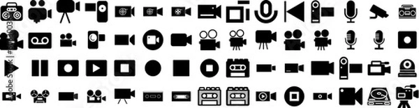 Fototapeta Set Of Recorder Icons Isolated Silhouette Solid Icon With Music, Retro, Audio, Sound, Recorder, Illustration, Equipment Infographic Simple Vector Illustration Logo