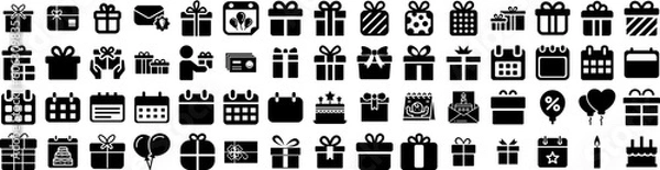 Obraz Set Of Birthday Icons Isolated Silhouette Solid Icon With Design, Card, Birthday, Party, Celebration, Invitation, Happy Infographic Simple Vector Illustration Logo