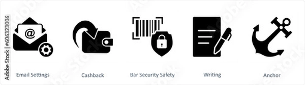 Fototapeta A set of 5 Business icons as email settings, cashback, bar security safety