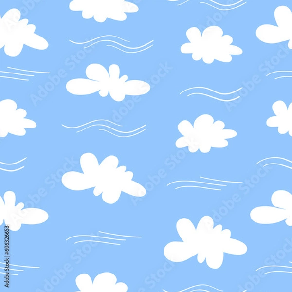 Fototapeta Simple cloud pattern with blue and white color in flat style. Seamless pattern background suitable for print and decorative needs