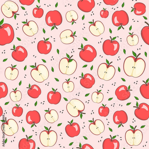 Fototapeta Apples pattern with cute color in flat style. Seamless or repeating pattern background vector suitable for print or decorative needs