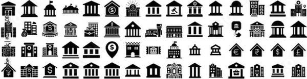 Fototapeta Set Of Institution Icons Isolated Silhouette Solid Icon With Symbol, Illustration, Icon, Design, Business, University, Vector Infographic Simple Vector Illustration Logo