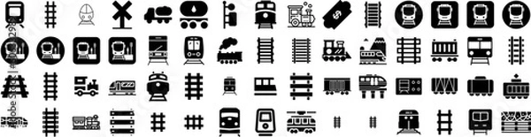 Obraz Set Of Railroad Icons Isolated Silhouette Solid Icon With Railway, Railroad, Road, Travel, Transportation, Rail, Train Infographic Simple Vector Illustration Logo