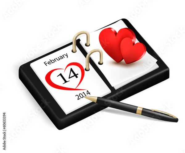 Fototapeta Valentine's Day in calendar. vector
