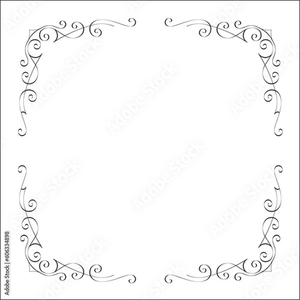 Fototapeta Elegant black and white monochrome ornamental border for greeting cards, banners, invitations. Vector frame for all sizes and formats. Isolated vector illustration.	