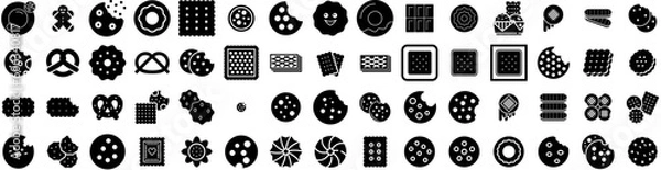 Obraz Set Of Biscuit Icons Isolated Silhouette Solid Icon With Biscuit, Sweet, Isolated, Cookie, Snack, White, Food Infographic Simple Vector Illustration Logo