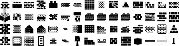 Obraz Set Of Brick Icons Isolated Silhouette Solid Icon With Grunge, Stone, Texture, Concrete, Wall, Vintage, Pattern Infographic Simple Vector Illustration Logo