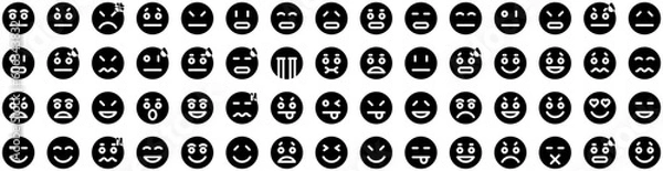 Fototapeta Set Of Smileys Icons Isolated Silhouette Solid Icon With Face, Icon, Symbol, Smiley, Happy, Vector, Smile Infographic Simple Vector Illustration Logo