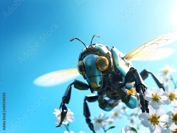 Obraz robot bee on a flower