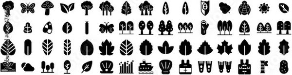 Fototapeta Set Of Nature Icons Isolated Silhouette Solid Icon With Natural, Nature, Green, Outdoor, Background, Beautiful, Summer Infographic Simple Vector Illustration Logo