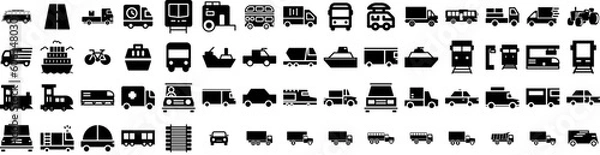 Fototapeta Set Of Transport Icons Isolated Silhouette Solid Icon With Ship, Plane, Transport, Traffic, Cargo, Truck, Transportation Infographic Simple Vector Illustration Logo