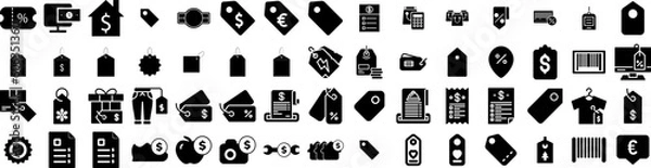 Obraz Set Of Price Icons Isolated Silhouette Solid Icon With Symbol, Label, Tag, Business, Vector, Price, Sale Infographic Simple Vector Illustration Logo