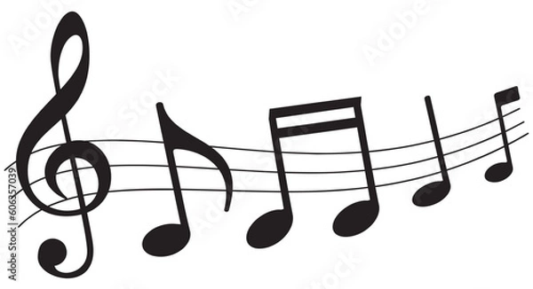 Fototapeta Collection of Music notes icon set. Musical key signs. symbol, piano, guitar, instrument, melody. Vector notes symbols on white background.