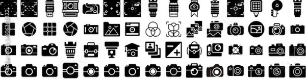 Fototapeta Set Of Photography Icons Isolated Silhouette Solid Icon With Lens, Photography, Digital, Camera, Photo, Technology, Photographer Infographic Simple Vector Illustration Logo