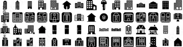 Fototapeta Set Of Apartment Icons Isolated Silhouette Solid Icon With Apartment, Modern, Home, Estate, House, Architecture, Residential Infographic Simple Vector Illustration Logo