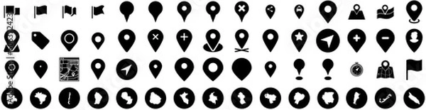 Fototapeta Set Of Location Icons Isolated Silhouette Solid Icon With Place, Pin, Icon, Location, Design, Sign, Symbol Infographic Simple Vector Illustration Logo