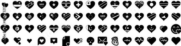 Fototapeta Set Of Heart Icons Isolated Silhouette Solid Icon With Love, Symbol, Background, Heart, Vector, Icon, Valentine Infographic Simple Vector Illustration Logo