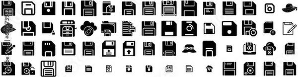 Fototapeta Set Of Floppy Icons Isolated Silhouette Solid Icon With Magnetic, Computer, Old, Floppy, Technology, Disk, Diskette Infographic Simple Vector Illustration Logo