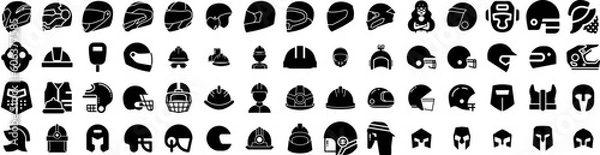 Obraz Set Of Helmet Icons Isolated Silhouette Solid Icon With Isolated, Protection, Safety, Head, Equipment, Helmet, White Infographic Simple Vector Illustration Logo