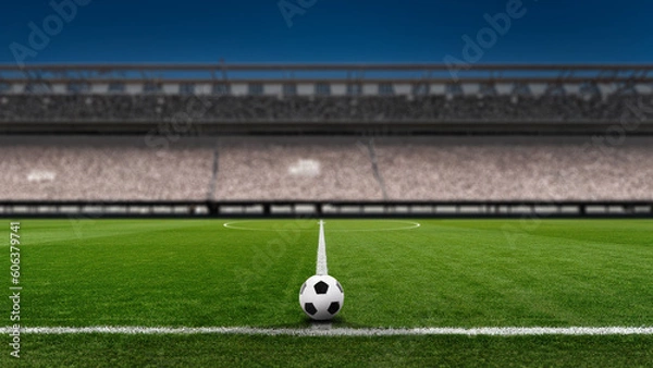 Fototapeta textured soccer game field with neon fog - center, midfield