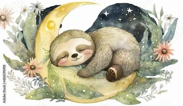 Fototapeta sloth sleeping on the moon Generative AI