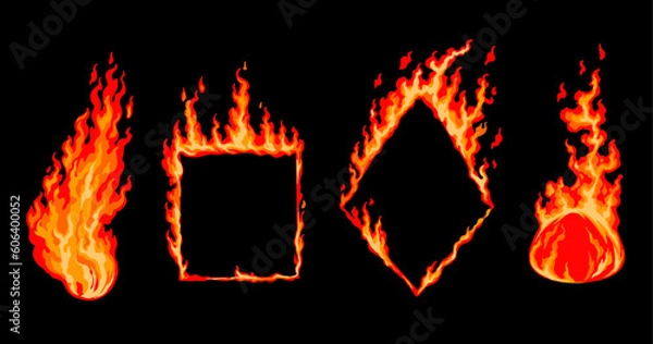 Obraz Vector fire frames isolated on black background