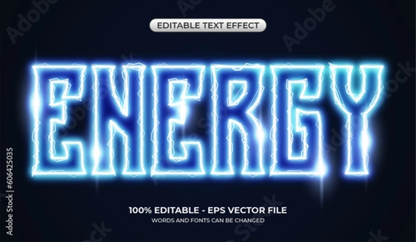 Fototapeta Luminous energy text effect. Editable high-voltage text effect. Abstract glowing neon in the dark