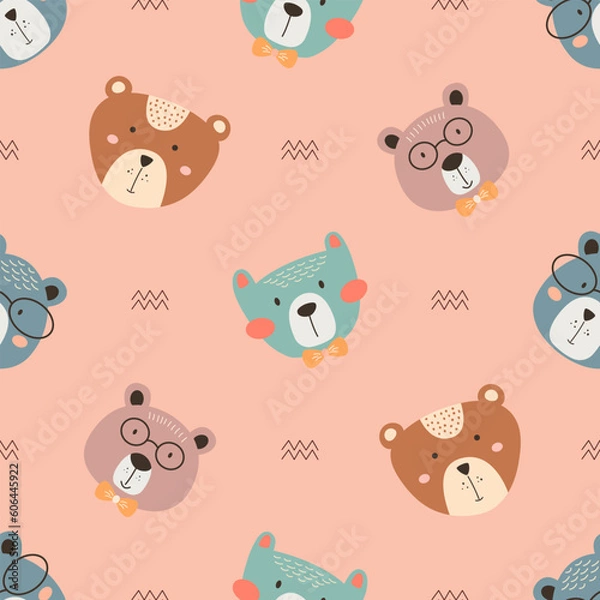 Obraz Seamless pattern with cute bear. bears, teddy, bear, trees and dots in scandinavian style isolated vector.
