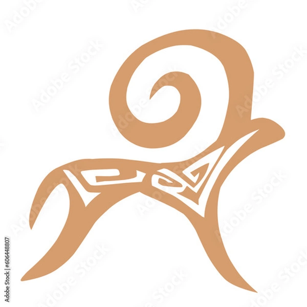 Fototapeta Stylised kazakh petroglyphs of animals, goats and sheeps, and a hunter with pattern