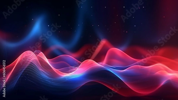 Fototapeta abstract futuristic background with pink blue glowing neon moving high speed wave lines and bokeh lights. Data transfer concept Fantastic wallpaper, Generative AI
