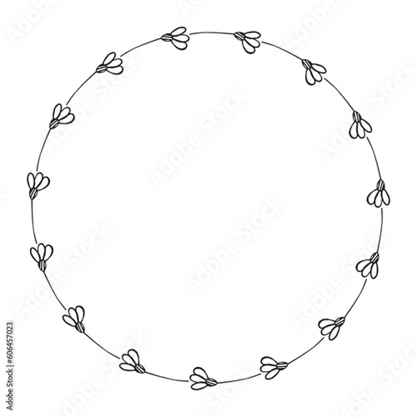 Fototapeta Hand drawn frame, floral circle frame vector illustration rustic clip art, botanical wedding border