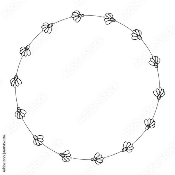 Fototapeta Hand drawn frame, floral circle frame vector illustration rustic clip art, botanical wedding border