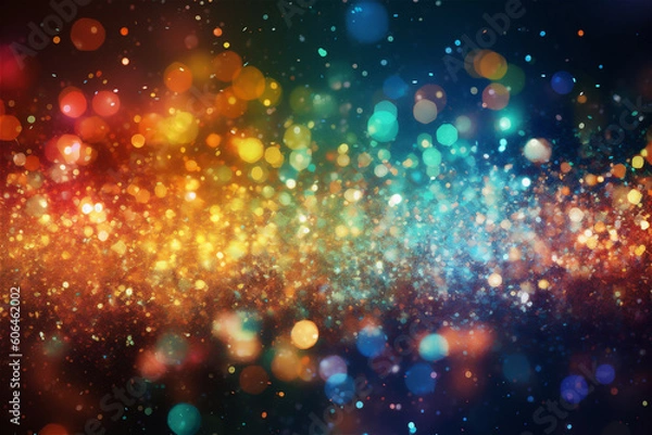 Fototapeta Abstract bokeh background of colorful glowing sparkles in soft focus. AI generated content