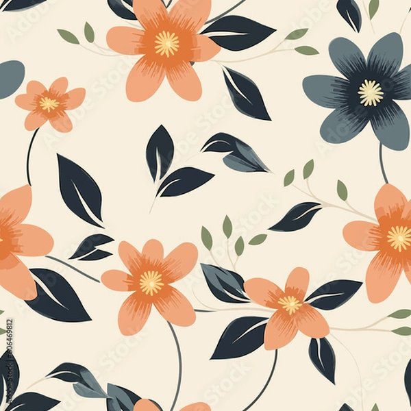 Obraz Simplicity in Bloom: Minimalistic Floral Pattern. Generative AI