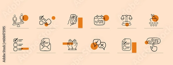 Obraz Set of importance icons. Symbolic representations of choices. Decision-making concept. Ui phone app screen. Pastel color background. Vector line icon for Business