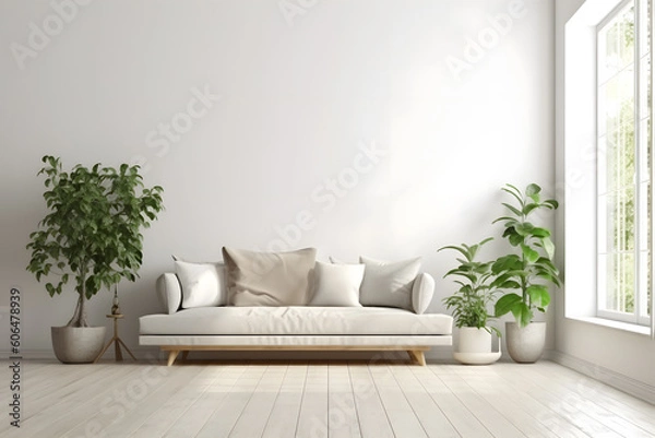 Fototapeta Sofa-Centric Living Room Interior: Embracing Comfort and Style with generative AI Technology