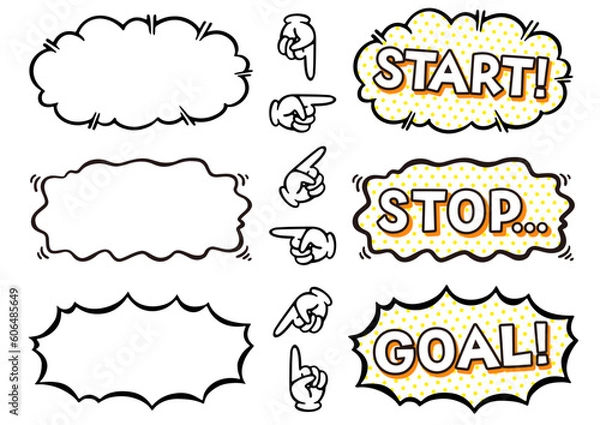 Obraz スタート・ストップ・ゴール 文字入り 太線 コミック風 吹き出し セット