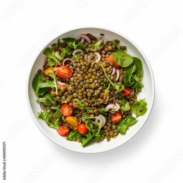 Fototapeta Lentil Salad isolated on white background. Generative AI