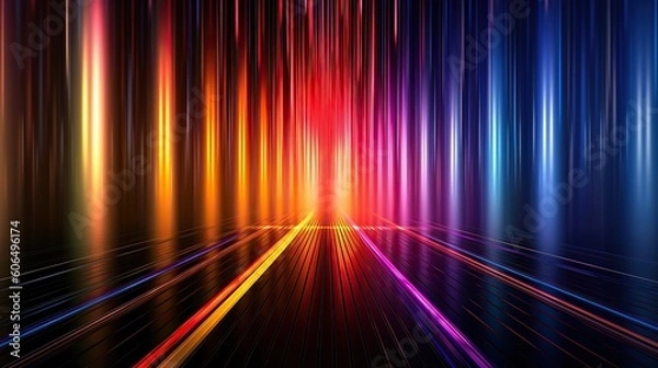 Fototapeta abstract futuristic background with colors glowing neon moving high speed wave lines and bokeh lights. Data transfer concept Fantastic wallpaper, designed by AI.

