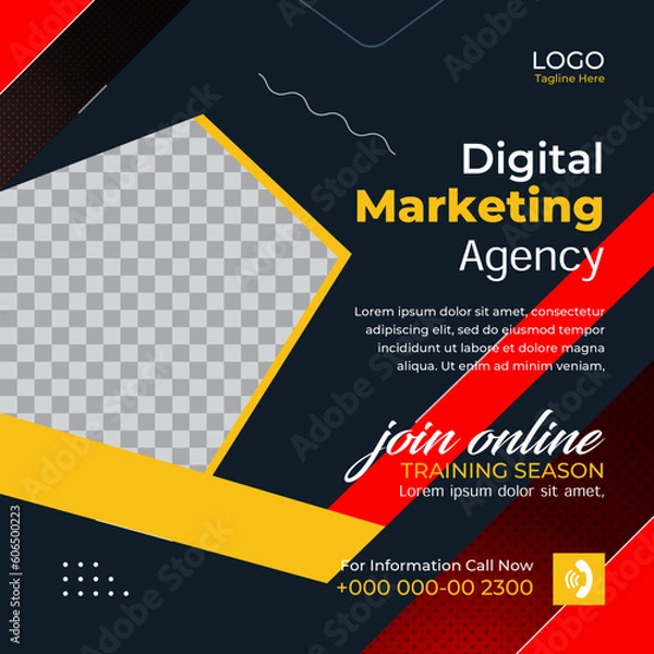 Fototapeta Set of social media post template and marketing webinar other seminars, online courses and classes, suitable modern banner and real estate square banner design template etc.