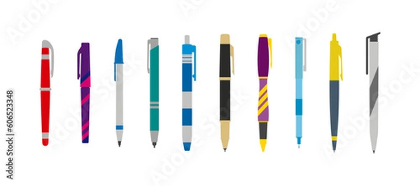 Fototapeta Clean flat vector 10 pens pack 