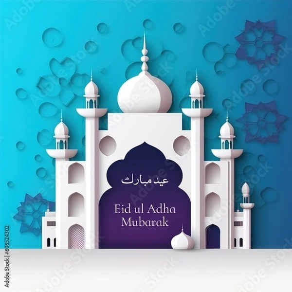 Fototapeta Eid ul adha mubarak vector illustration post design with mosque vector artwork